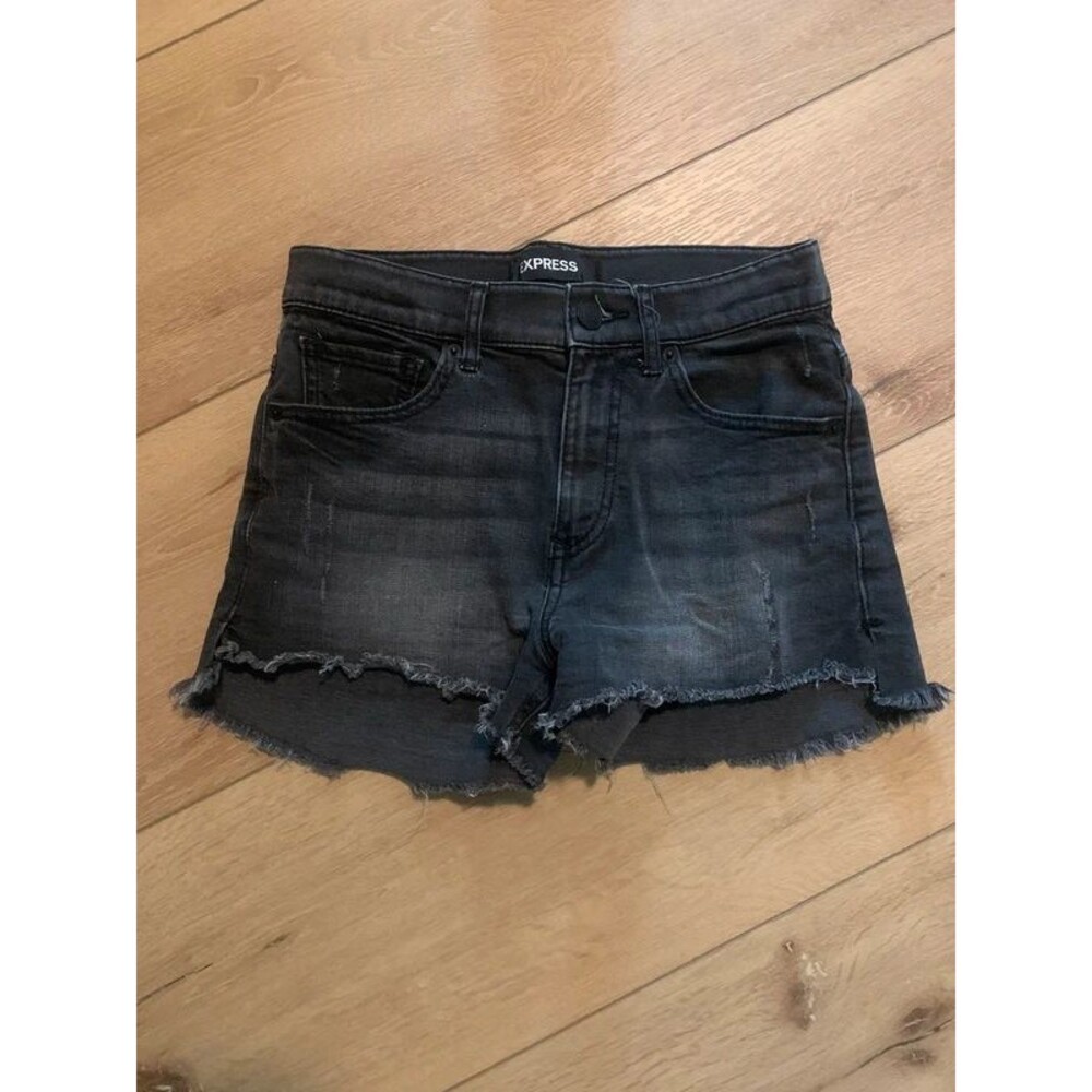Express High Rise Black Denim Shorts Shortie, Size 2